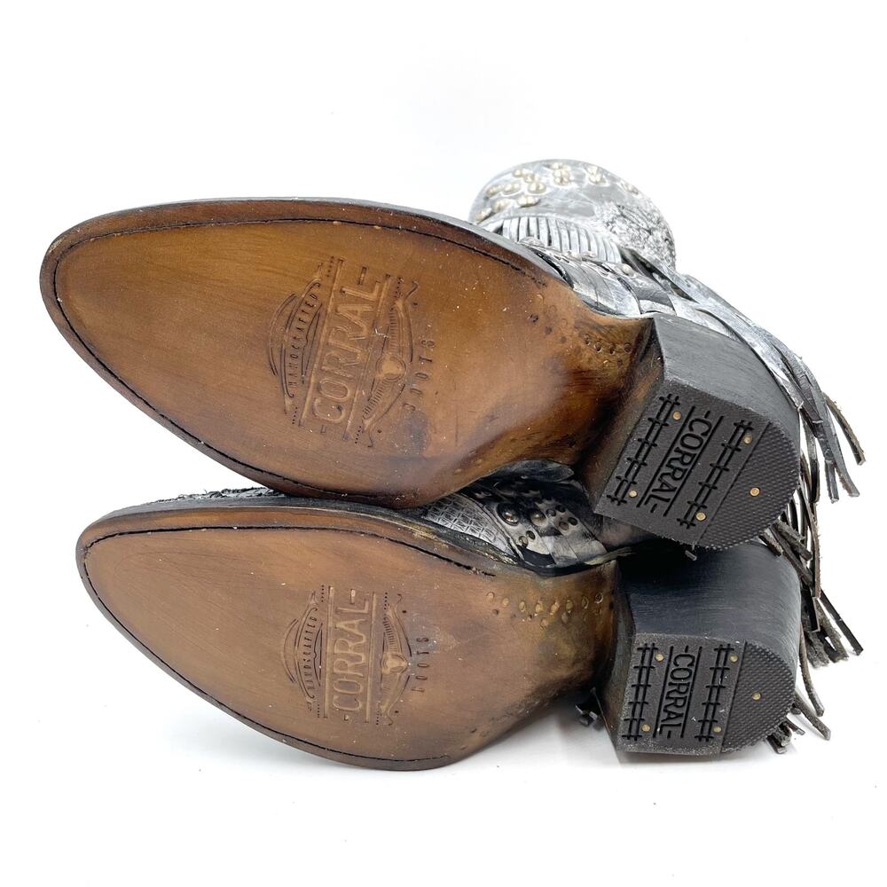 Corral Embroidery Studded Fringe‎ Boots Grey Leather Ankle Western Sz 6.5 Z0103 - Picture 8 of 10